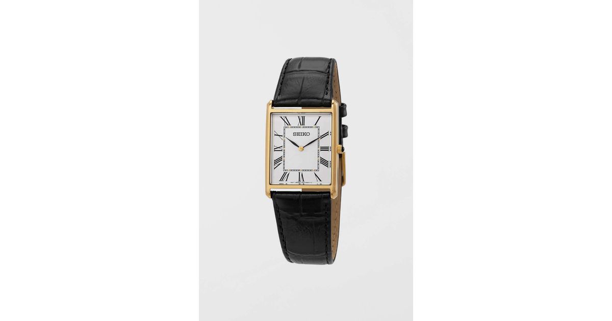 Seiko Men's White Quartz Square Face Black Leather Watch Swr052 In Black,at  Urban Outfitters