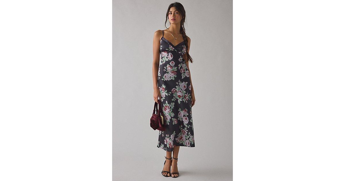 Kimchi Blue Slip It On Tie-Back Satin Midi Dress in Black | Lyst