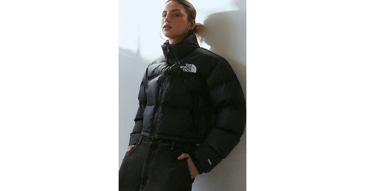 The North Face Nuptse Cropped Puffer Jacket in Black | Lyst
