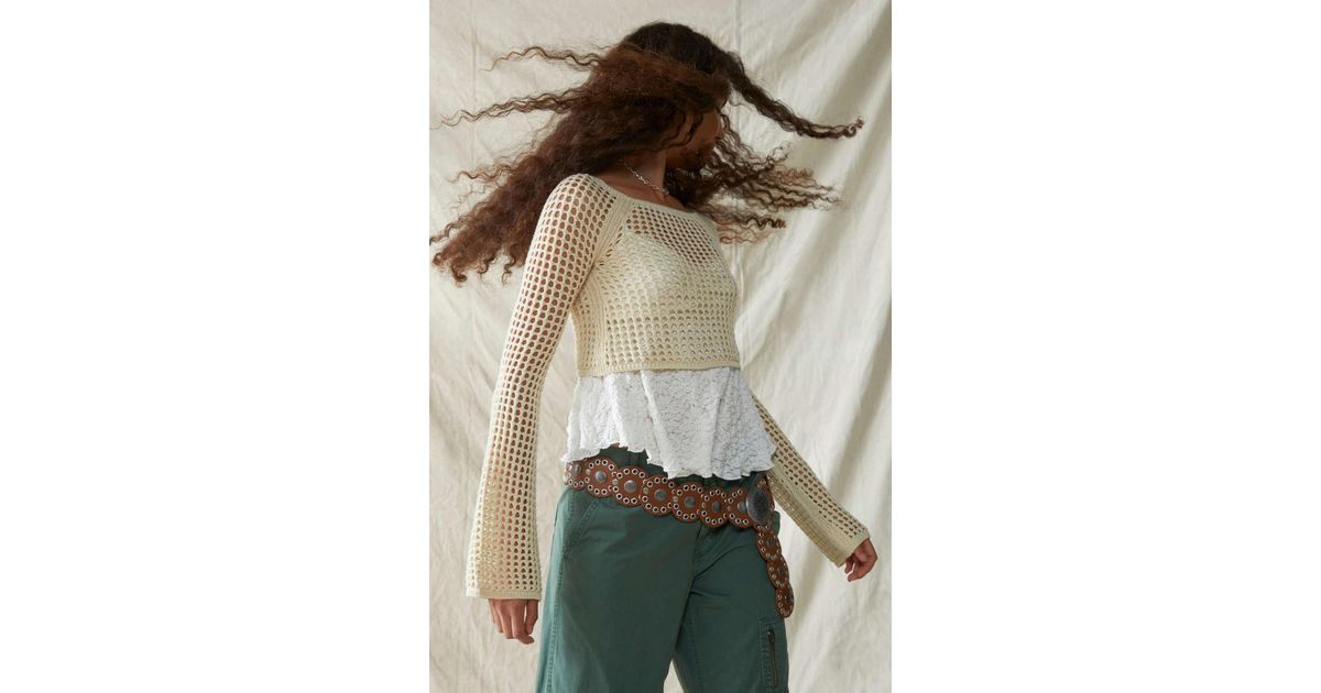 Urban Outfitters Uo Chloe Cropped Openknit Sweater in Natural Lyst