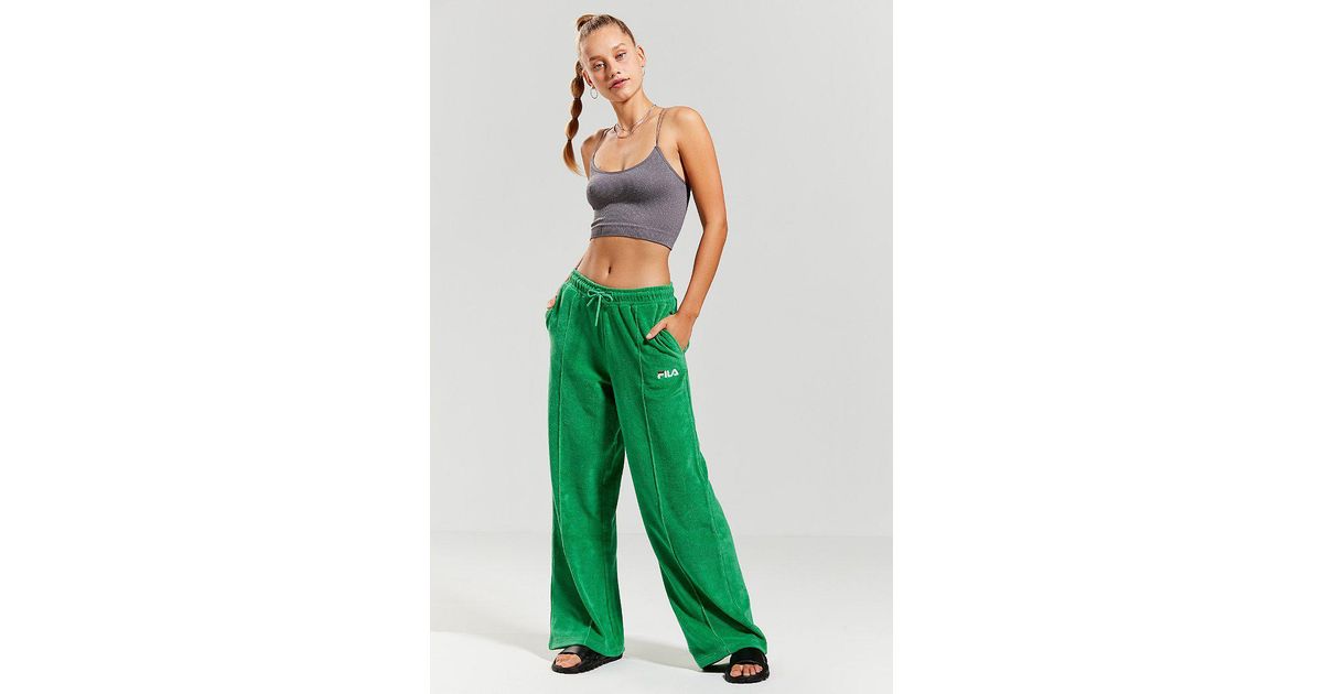 Fila Fila + Uo Corin Velour Flare Track Pant in Green - Lyst