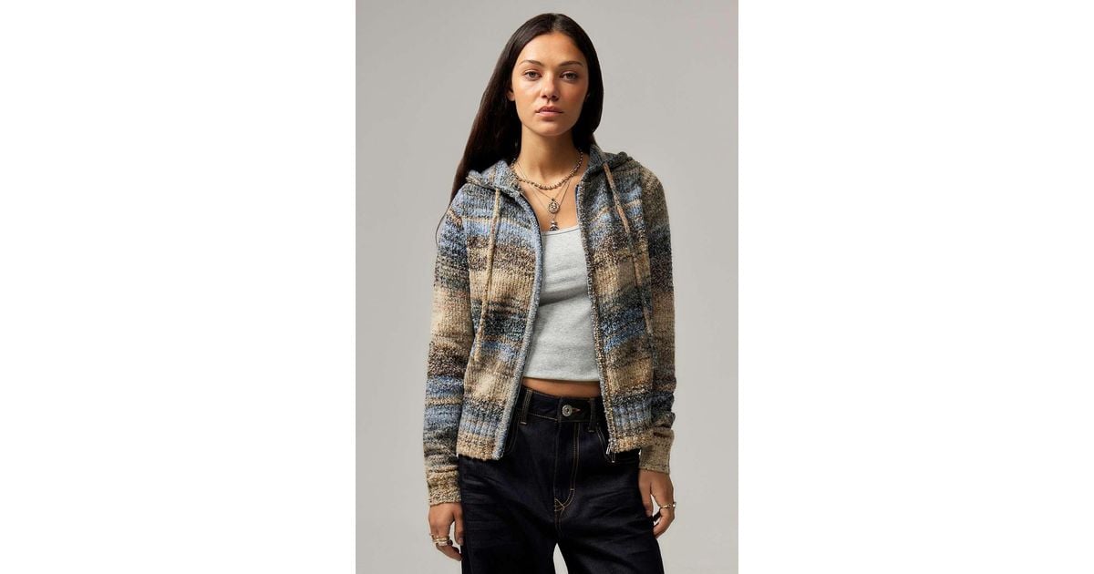 Daisy Street Space Dye Knit Zip-up Cardigan S At Urban Outfitters