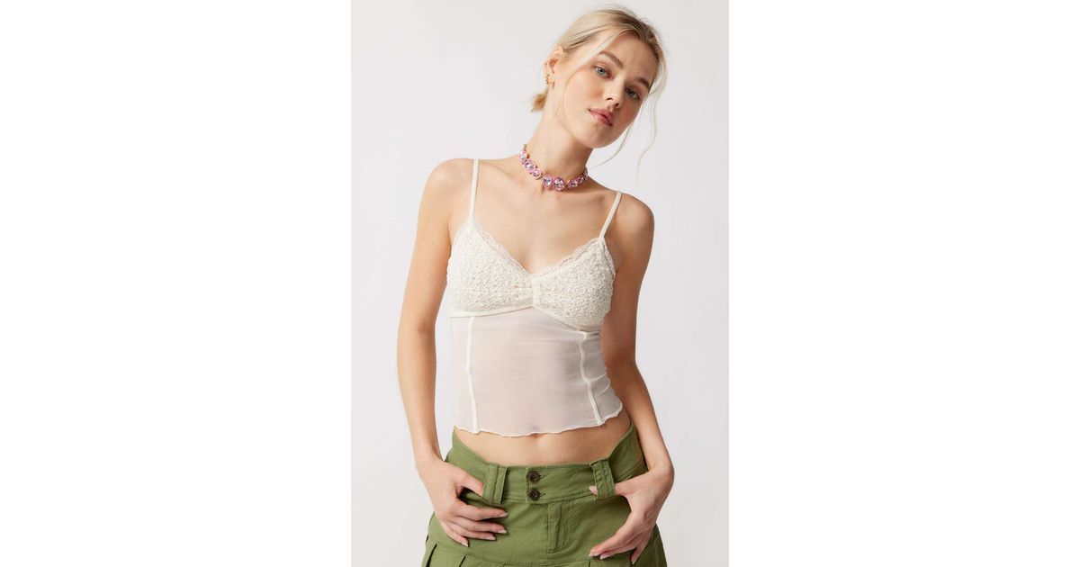 Urban Outfitters Uo Chelsea Semi-sheer Lace & Mesh Cami In White