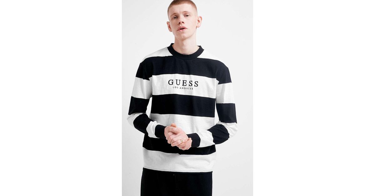 Guess Black Striped Varsity Crew Neck Sweatshirt for Men | Lyst UK