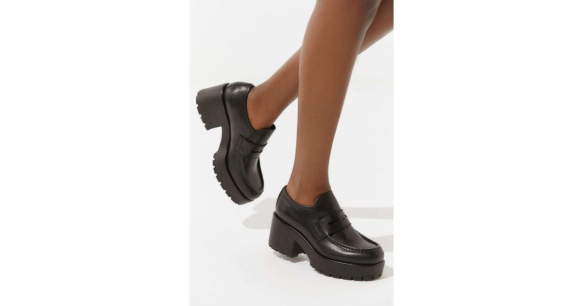vagabond dioon black leather platform block heeled loafer