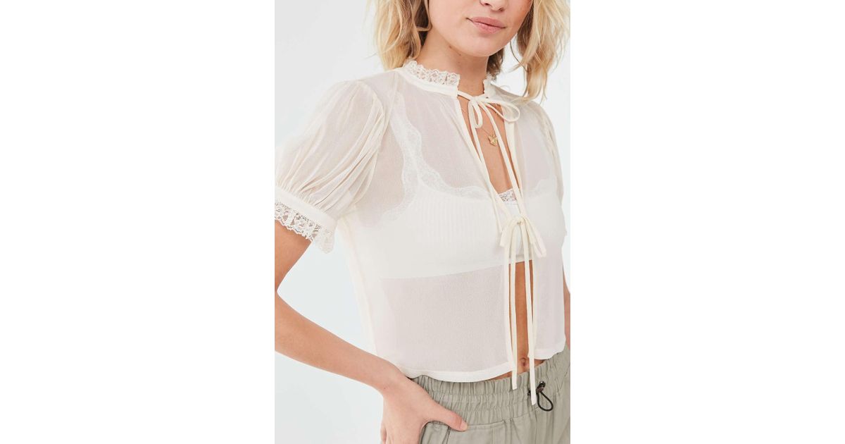white sheer tie front top