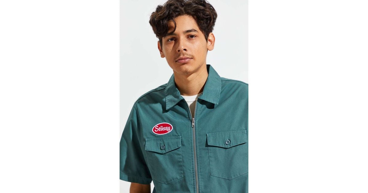 Stussy Garage Short Sleeve Zip-up Shirt in Green for Men | Lyst