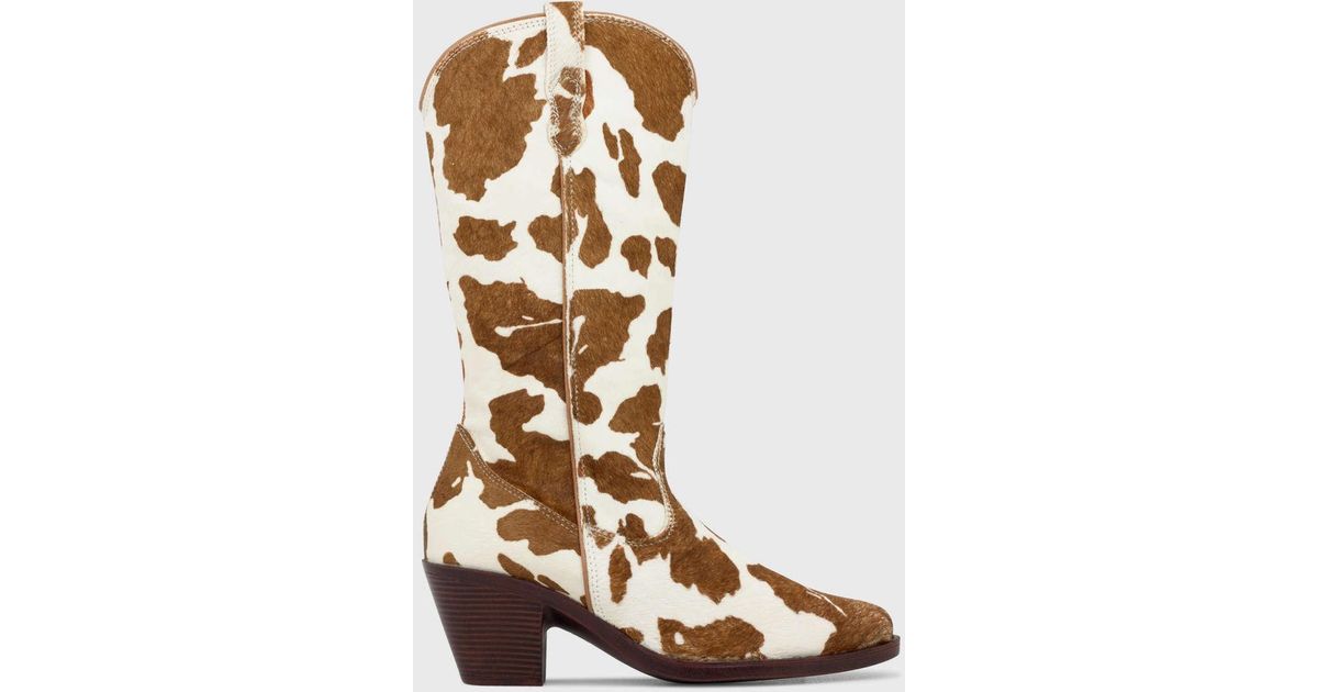 ROC Boots Australia Roc Gallop Cow Print Cowboy Boot In Tan/white,at