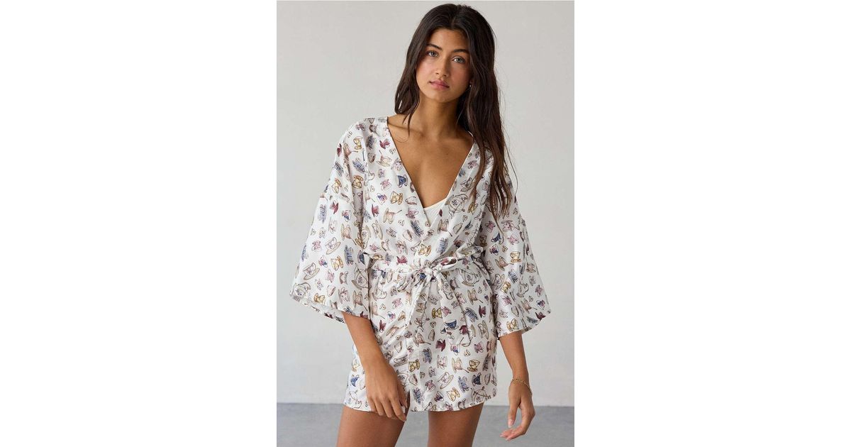 Out From Under Goodnight Kiss Satin Robe in Grey | Lyst UK