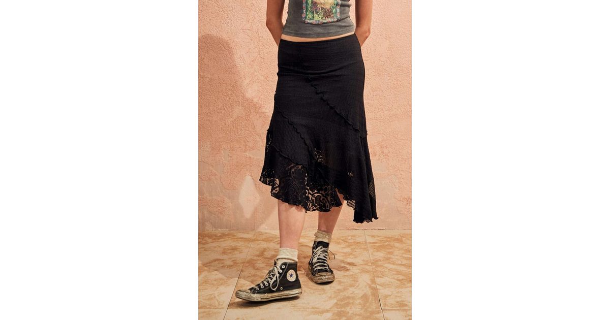 Urban Outfitters Uo Black Textured Asymmetric Midi Skirt in Blue Lyst
