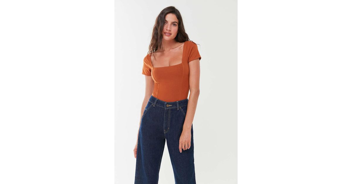 Out From Under Susan Square Neck Basic Bodysuit In Brown Orange Lyst