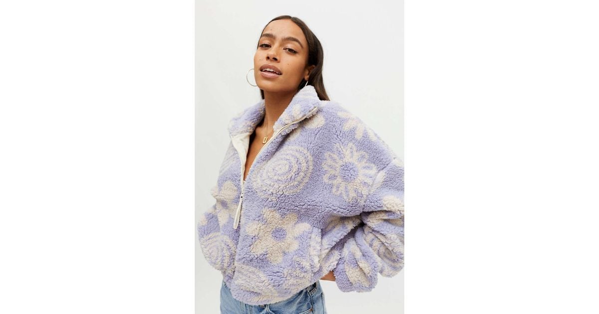 Urban Outfitters Fleece Uo Olivia Printed Sherpa Jacket in Blue - Lyst