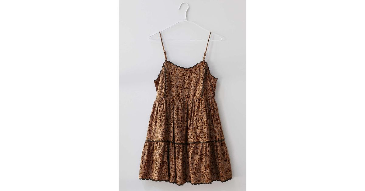 uo hanna embroidered scalloped babydoll mini dress