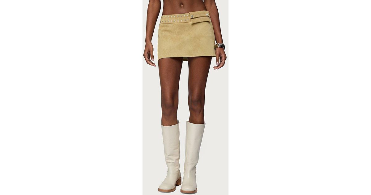 Edikted Roney Stud Faux Suede Mini Skort in Natural | Lyst