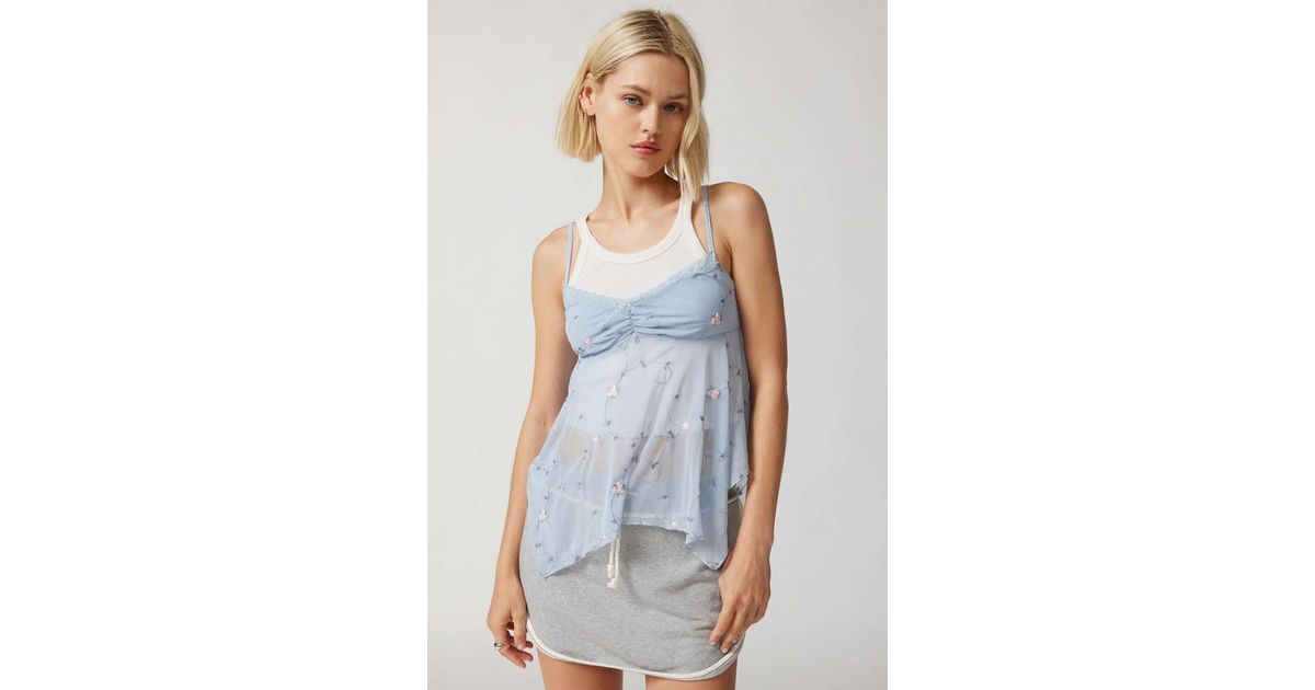 Urban Outfitters Uo Maggie Floral Embroidered Babydoll Cami In Sky,at in  Blue | Lyst