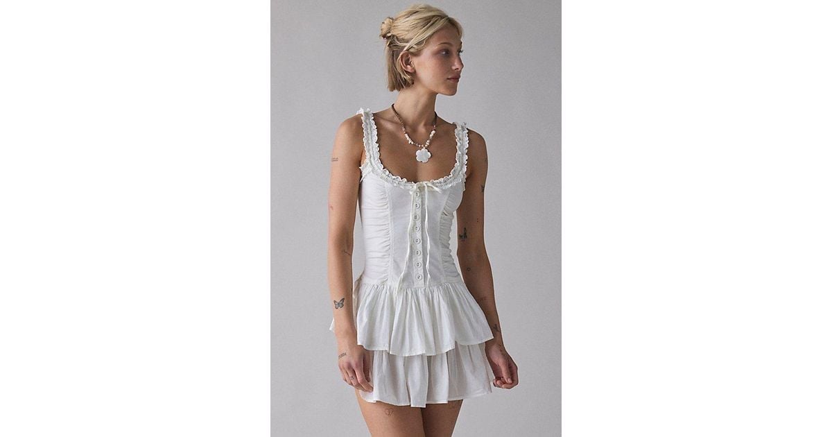 ecote olive ruffled drop waist milkmaid mini dress White Eyelet Dress | Tie-Strap Drop-Waist Dress main image 0