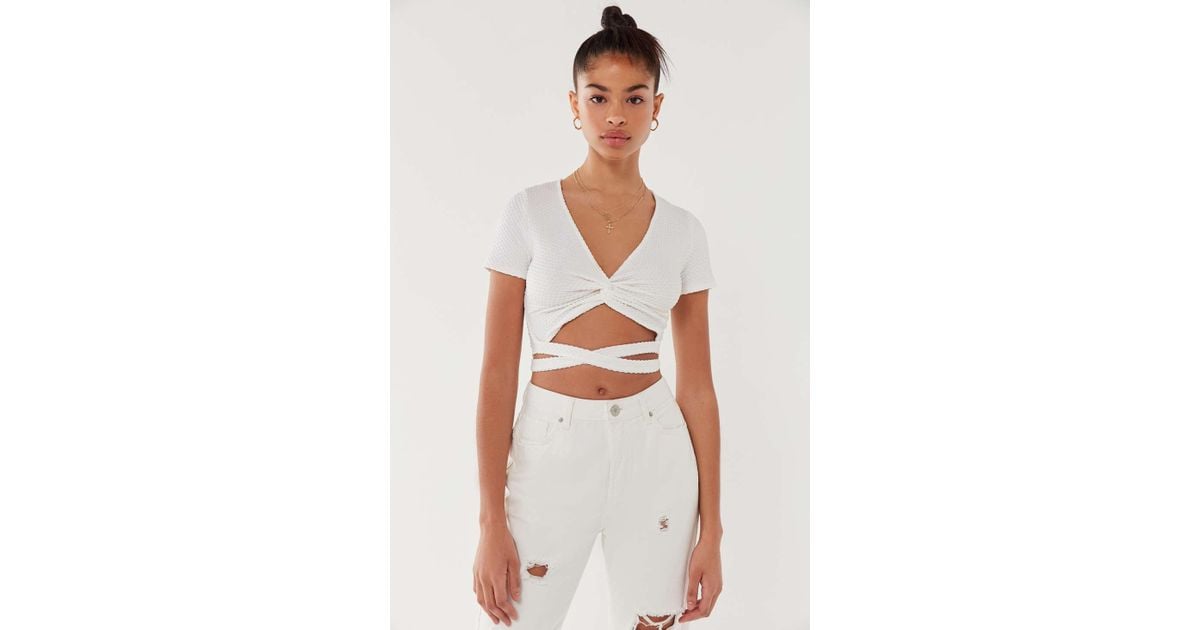 Urban Outfitters Uo Tasha Twist-front Wrap Top in White | Lyst