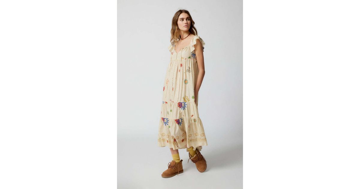 Urban Outfitters Uo Gaby Embroidered Midi Dress | Lyst