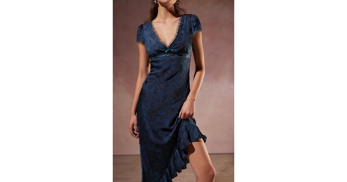 navy blue dress for baby girl Kimchi Blue Cora Lace Trim Asymmetrical Midi Dress main image 0