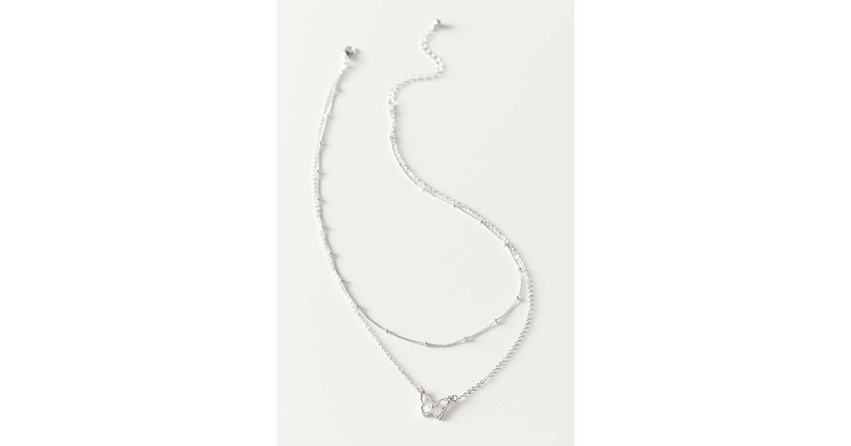 Download Urban Outfitters Delicate Butterfly Layer Necklace In Silver Metallic Lyst