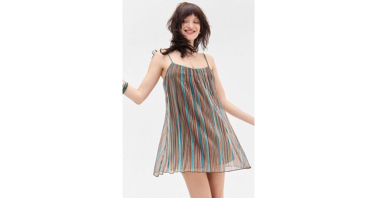 cheria mini dress in shimmer plisse blue brown Motel Cheria Shimmer Plisse Mini Dress M At Urban Outfitters