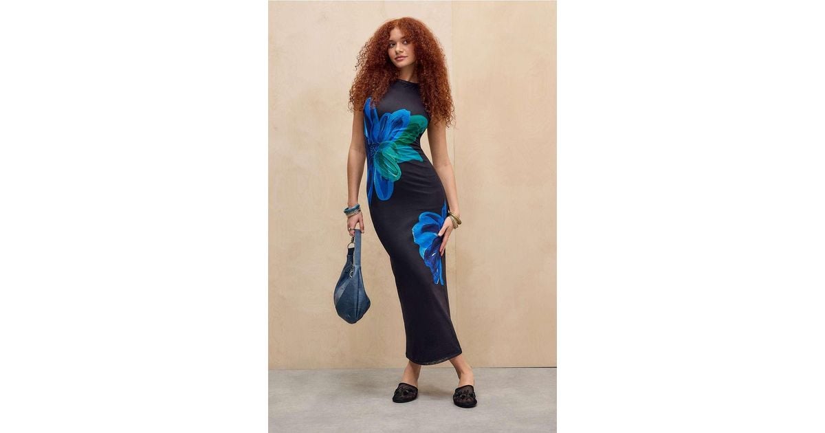 knee length dresses for ladies Navy Flower Print Boat Neck Maxi Dress · Filly Flair