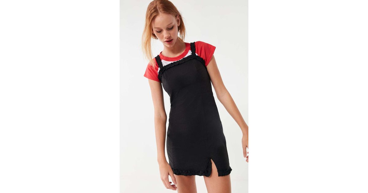 uo wren linen ruffle mini dress
