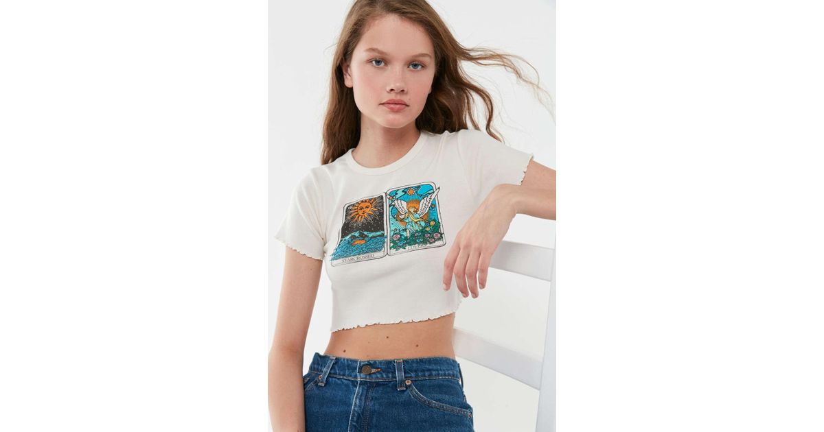 Urban Outfitters Tarot Card Lettuce-edge Cropped Tee in White | Lyst
