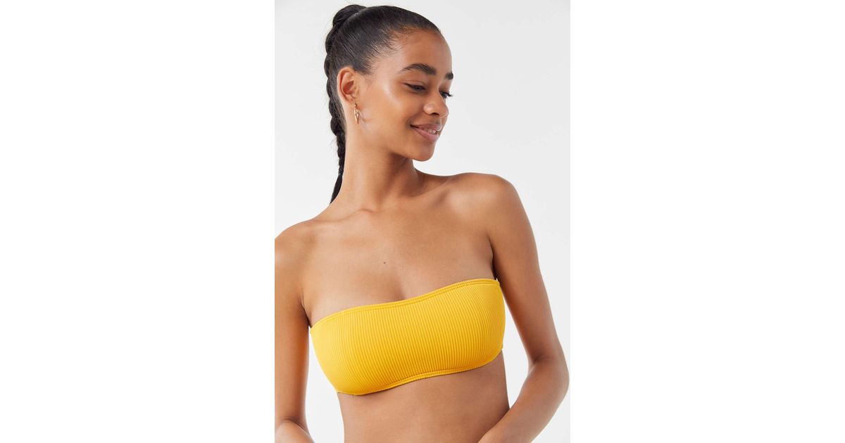 yellow strapless bikini