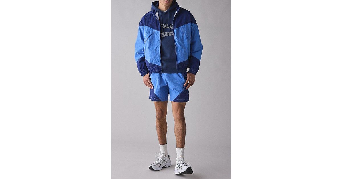 【Anyone more】In Stadium Nylon Jacket Standard Cloth Stadium Nylon Windbreaker Jacket in Blue for