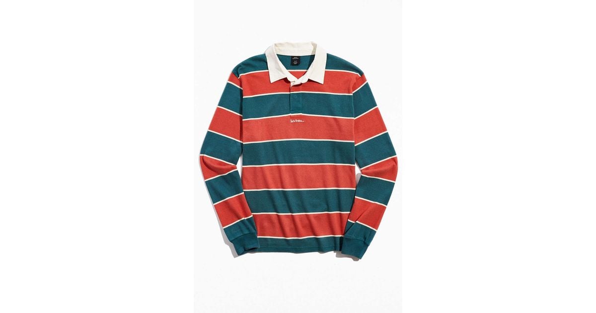 Cotton Striped Long Sleeve Rugby Shirt, Red And White Stripe Rugby Shirt Long Sleeve