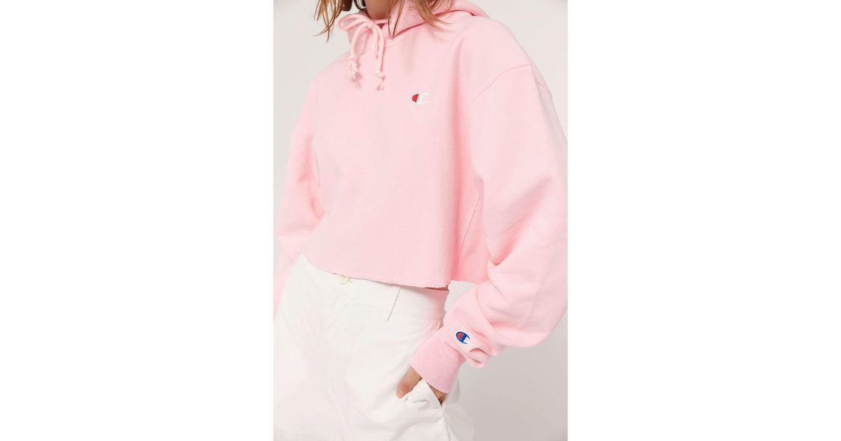 pink champion hoodie cropped
