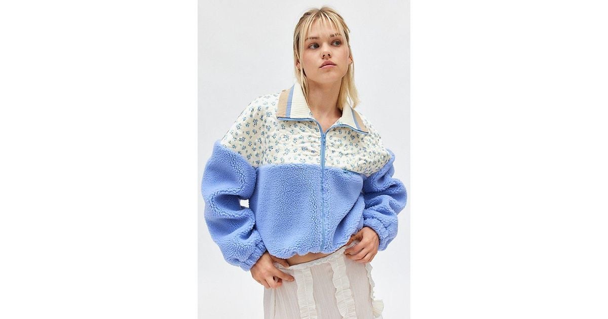 For Love & Lemons Sadie Floral Quilted And Fleece Zip-Up Jacket in