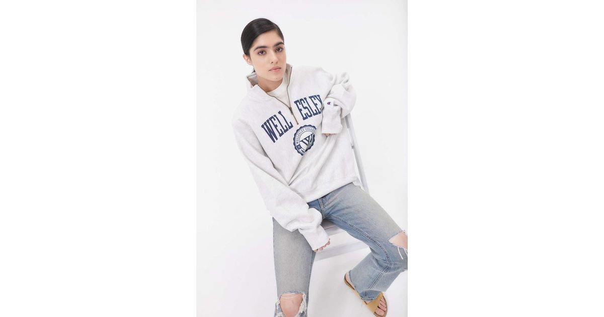 Champion Uo Exclusive Wellesley College Quarter zip Sweatshirt in