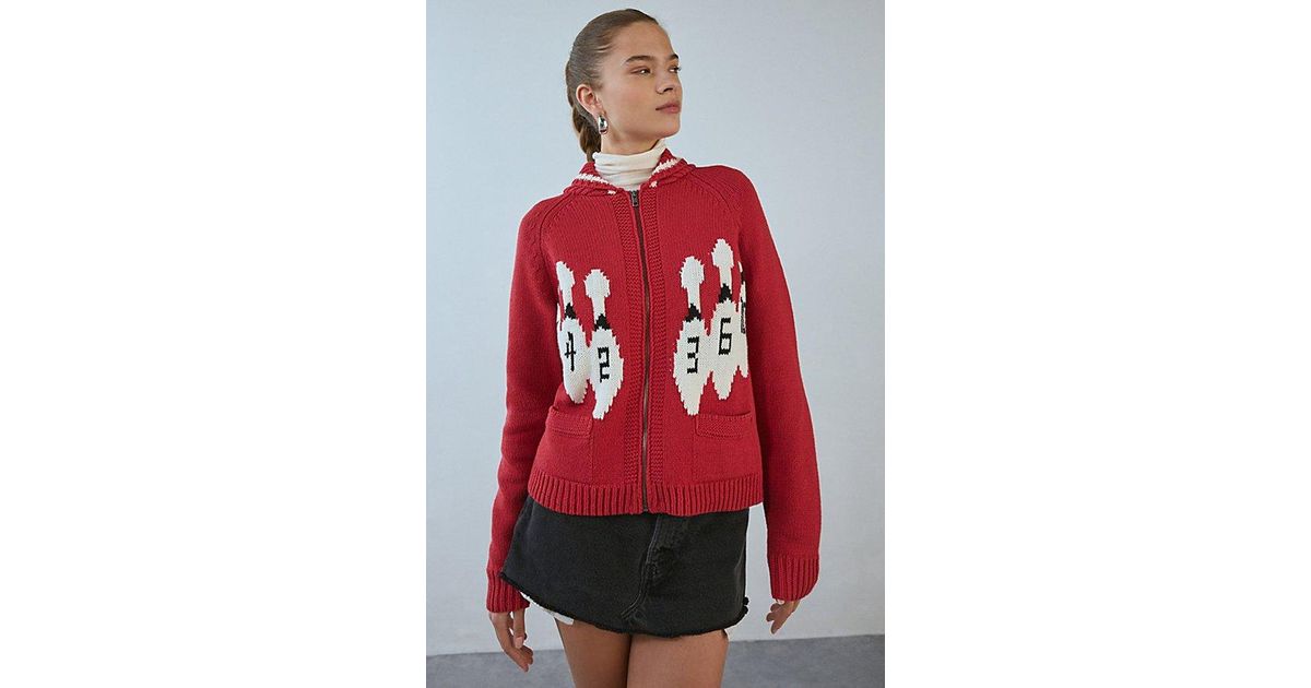 BDG Scottie Graphic Knit Zip-Up Cardigan in Red | Lyst