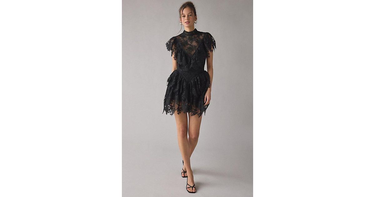 black lace ruffle mini dress Black Lace Ruffle Mini Dress main image 1