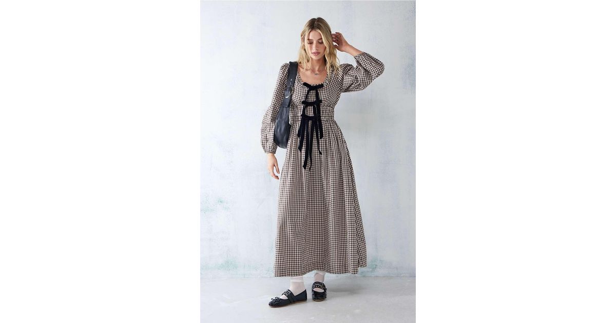 Damson Madder Dakota Bow Midi Dress in Grey | Lyst UK