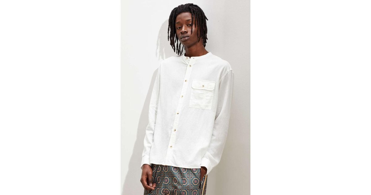 Urban Outfitters Uo Collarless Linen Buttondown Shirt in White for Men
