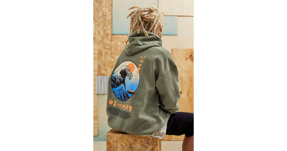 Urban Outfitters Uo Sage Hokusai Wave Hoodie in Green for Men Lyst UK