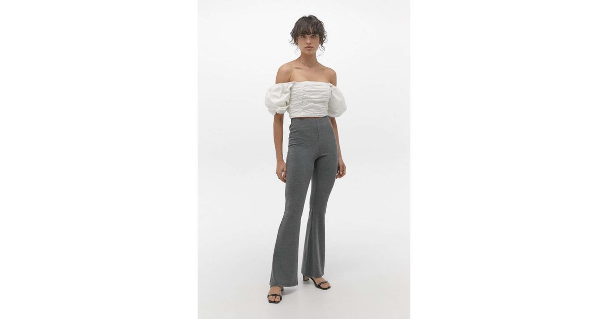 Urban Outfitters Uo Cozy Charcoal Ribbed Flare Pant in Gray | Lyst