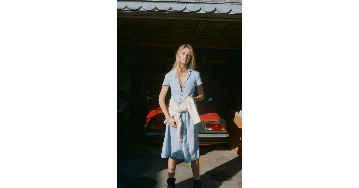 uo natalie linen belted shirt dress