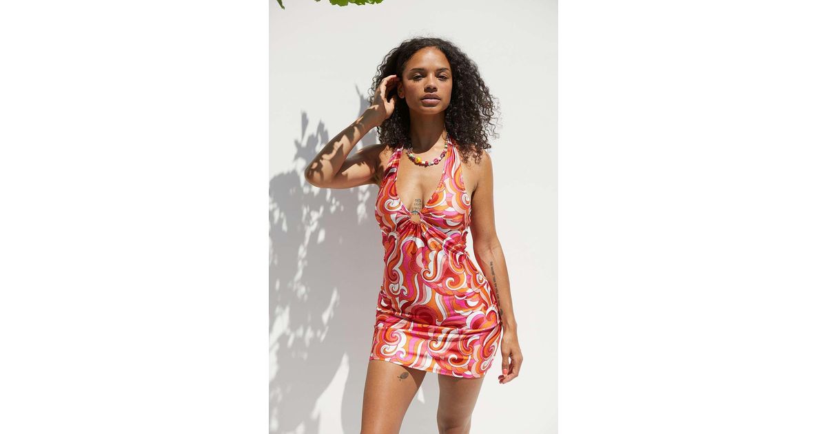 Urban Outfitters Uo Pink Swirl O Ring Halter Dress Lyst Uk