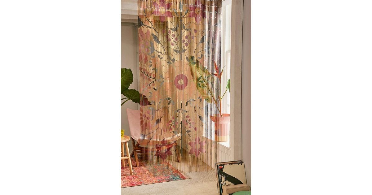 Urban Outfitters Rosa Floral Bamboo Beaded Curtain in Natural for