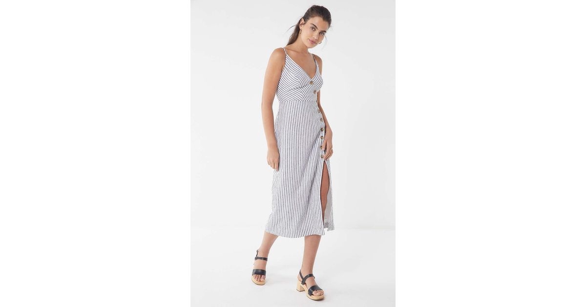 amber button down linen midi dress