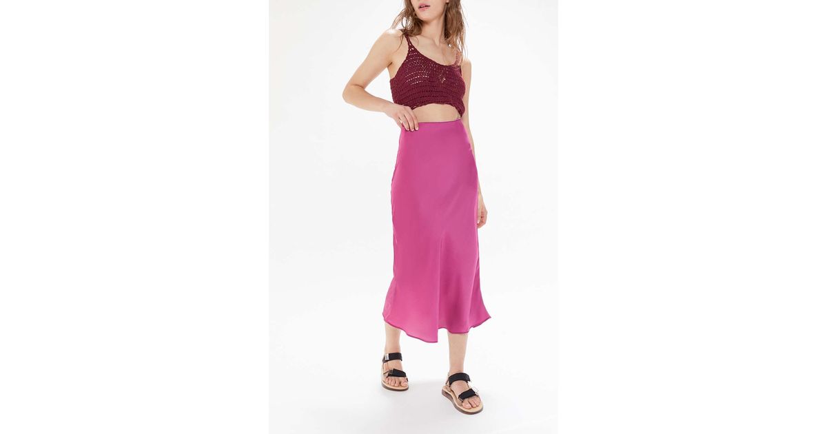 uo rowan satin slip skirt