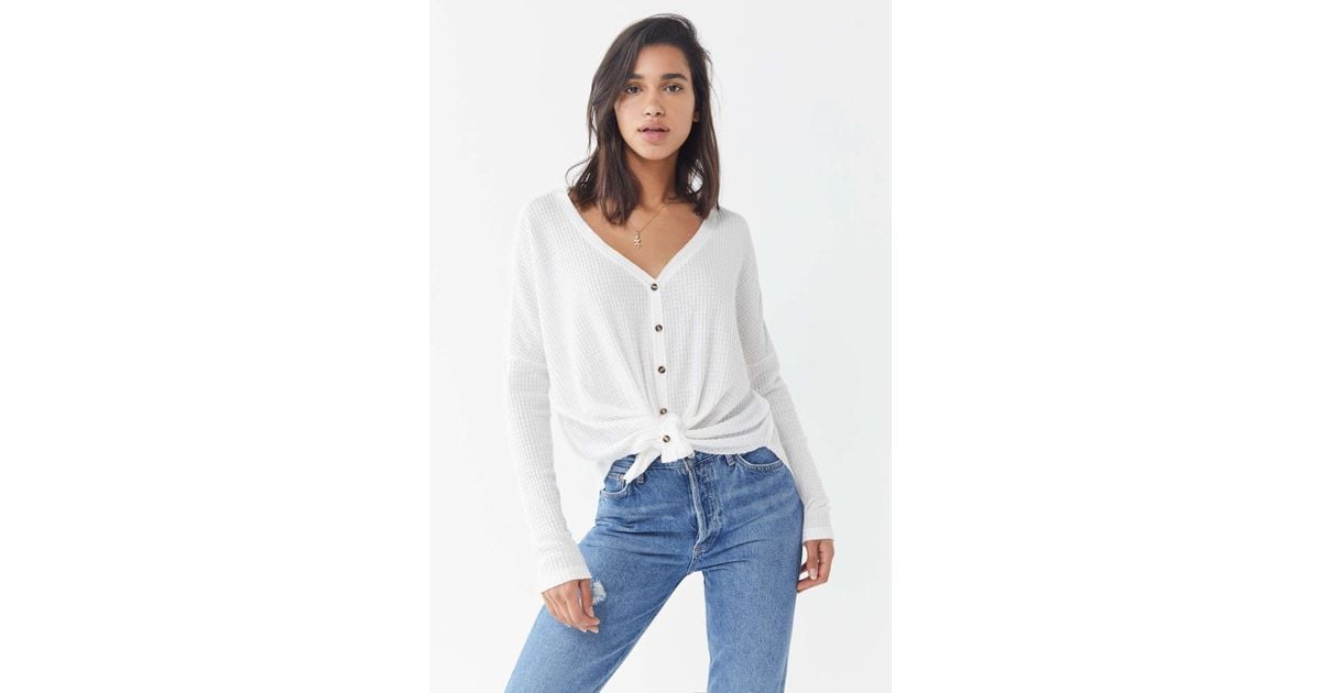 Out From Under Jojo Oversized Thermal Button-front Top in White