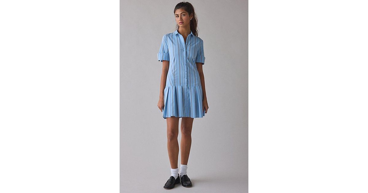 BDG Special Treatment Drop Waist Short Sleeve Shirt Mini Dress in Blue ...