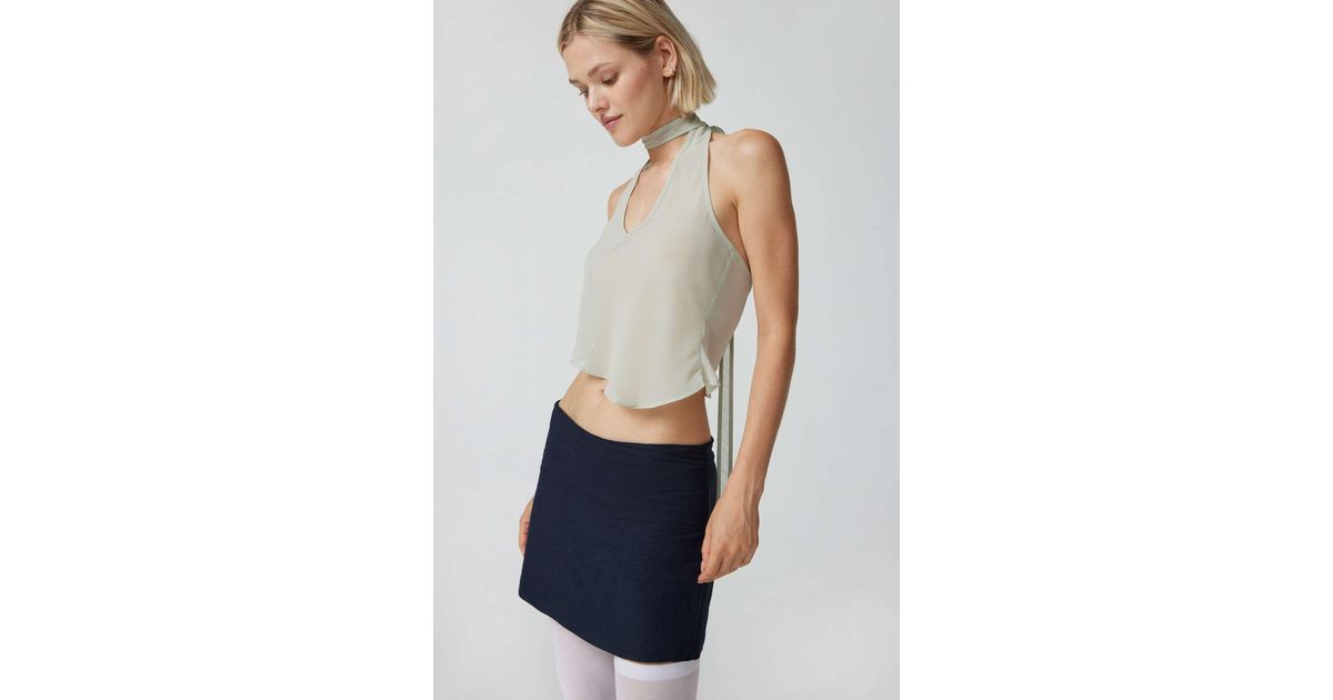 Lioness Rendezvous Semi-sheer Halter Top In Tan,at Urban Outfitters in Blue