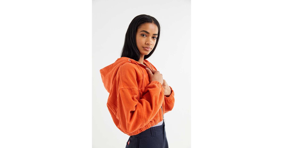 Urban Outfitters Uo Corduroy Hooded Cropped Orange Jacket | Lyst Canada