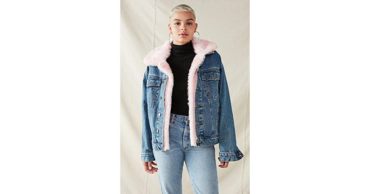 urban outfitters denim fur jacket